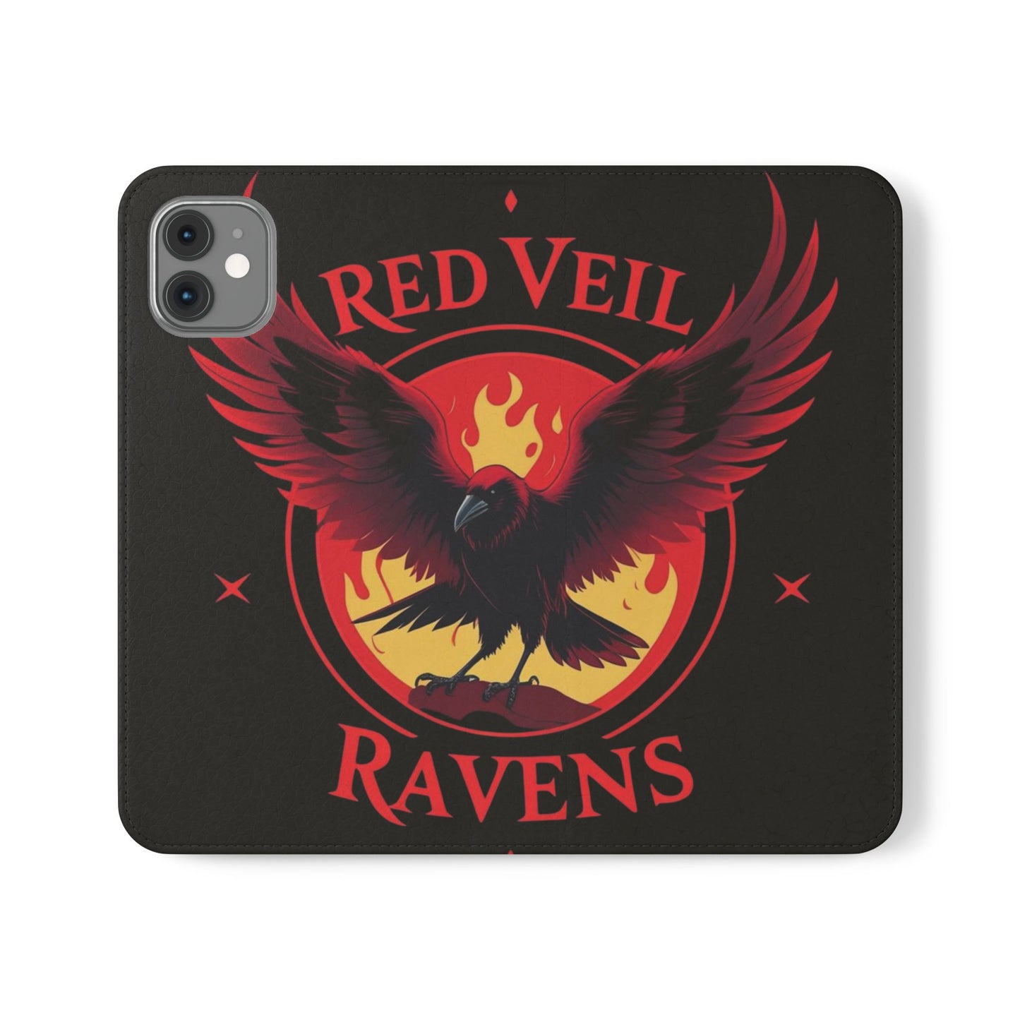 Raven Design Flip Case for Smartphones, Stylish Phone Cover, Gothic Art Protection, Gift for Bird Lovers, Red Veil Ravens Merchandise