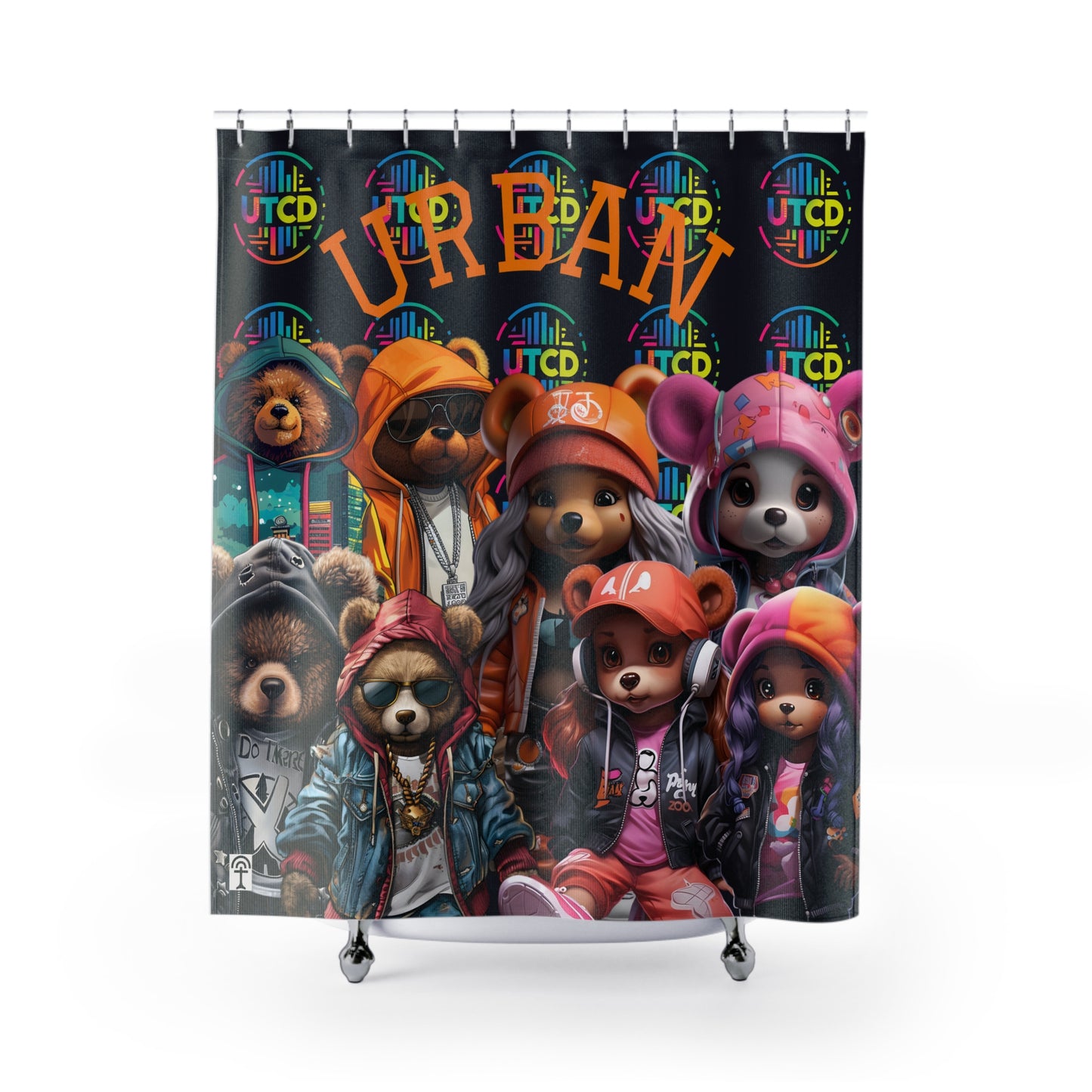 Urban Bear Shower Curtain - Fun Bathroom Decor, Unique Gift, Trendy Home Accessories, Kids' Bathroom, Urban Vibes