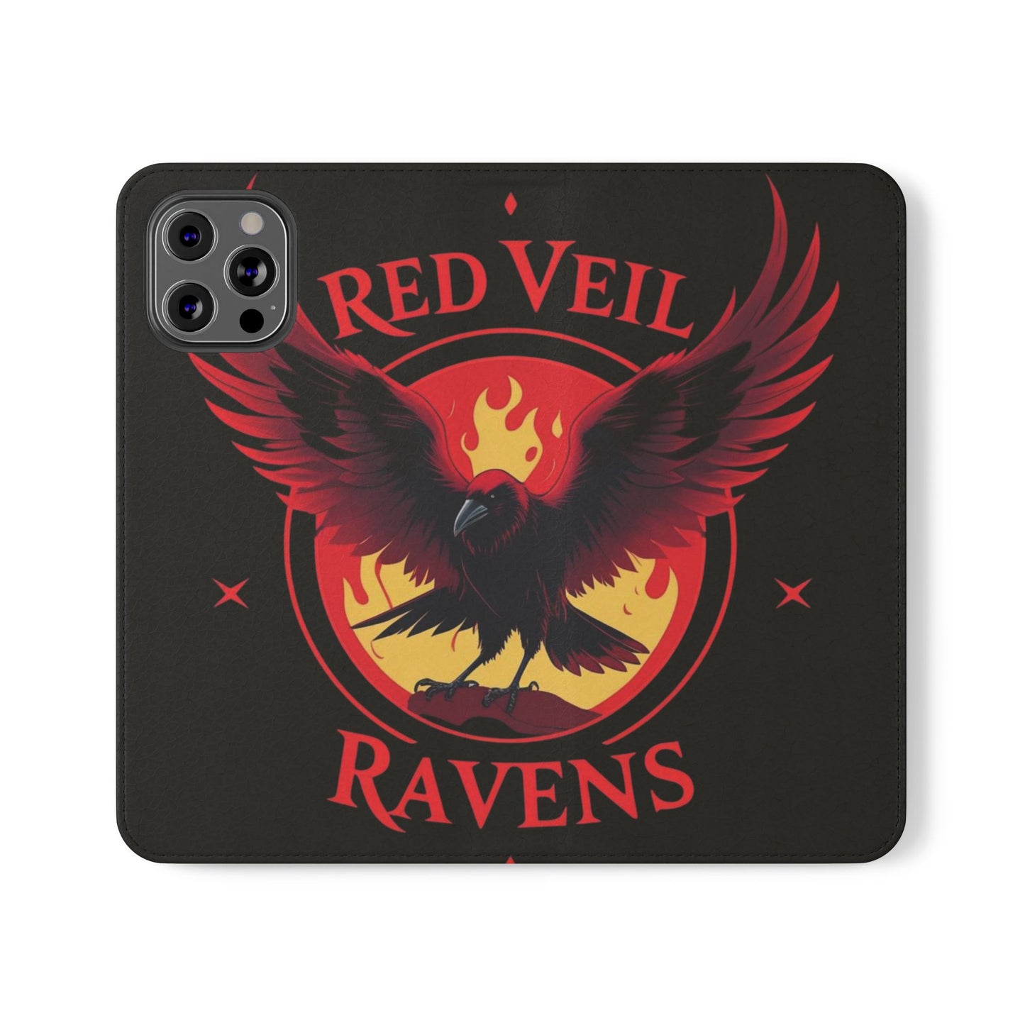Raven Design Flip Case for Smartphones, Stylish Phone Cover, Gothic Art Protection, Gift for Bird Lovers, Red Veil Ravens Merchandise
