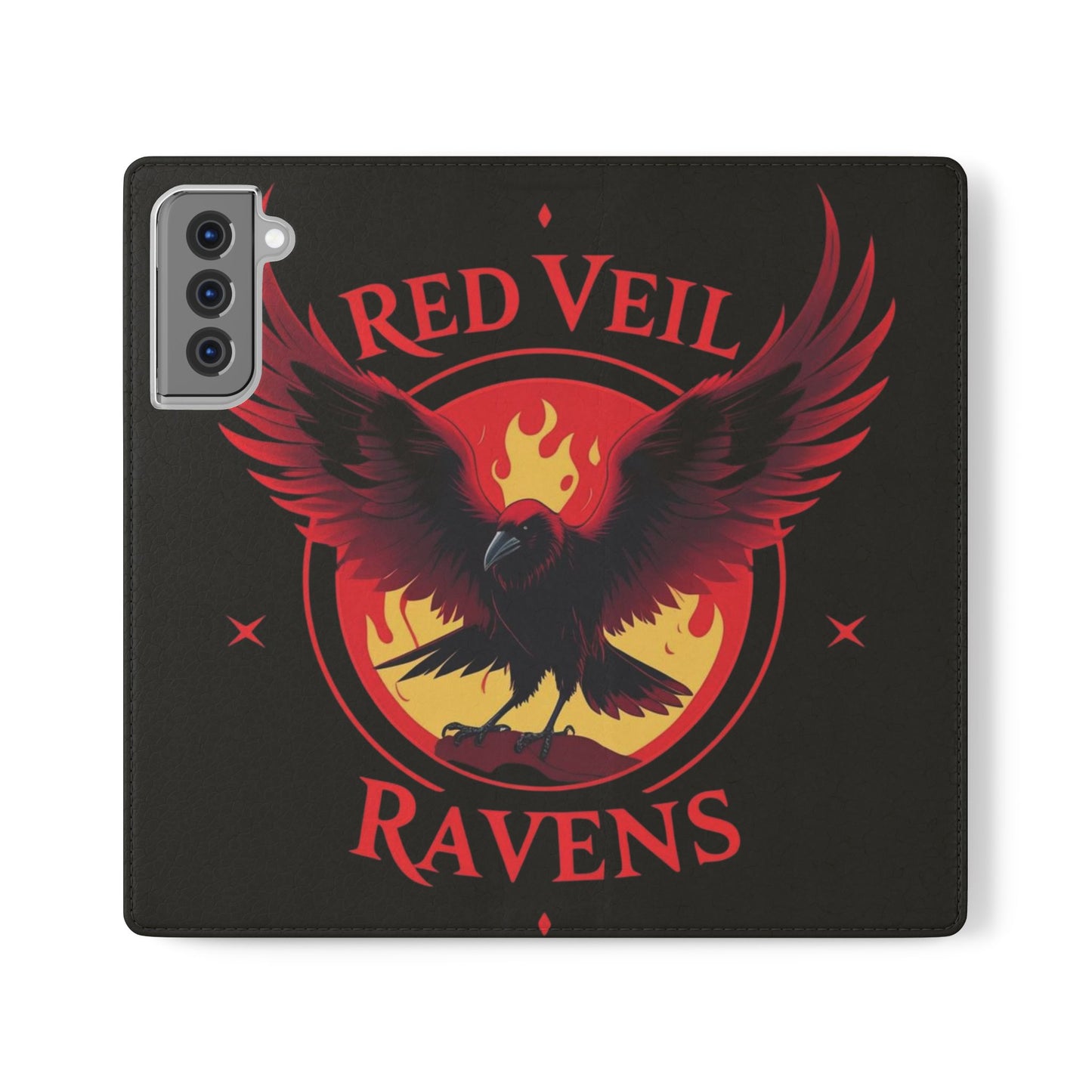 Raven Design Flip Case for Smartphones, Stylish Phone Cover, Gothic Art Protection, Gift for Bird Lovers, Red Veil Ravens Merchandise