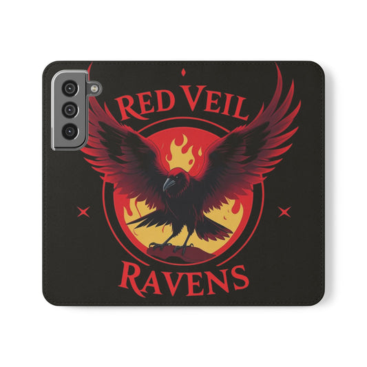 Raven Design Flip Case for Smartphones, Stylish Phone Cover, Gothic Art Protection, Gift for Bird Lovers, Red Veil Ravens Merchandise