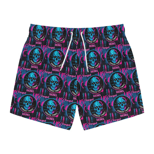 Vibrant Skull Swim Trunks, Beachwear for Summer, Pool Party Shorts, Men's Swimwear, Graphic AOP Boardshorts, Festival Swim Gear